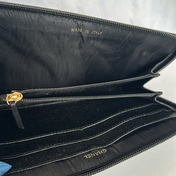 CHANEL VINTAGE 2000 CC BLACK CAVIAR LONG ZIPPY WALLET/GOLD HRDWR GOOD COND/ITALY - Picture 5 of 12